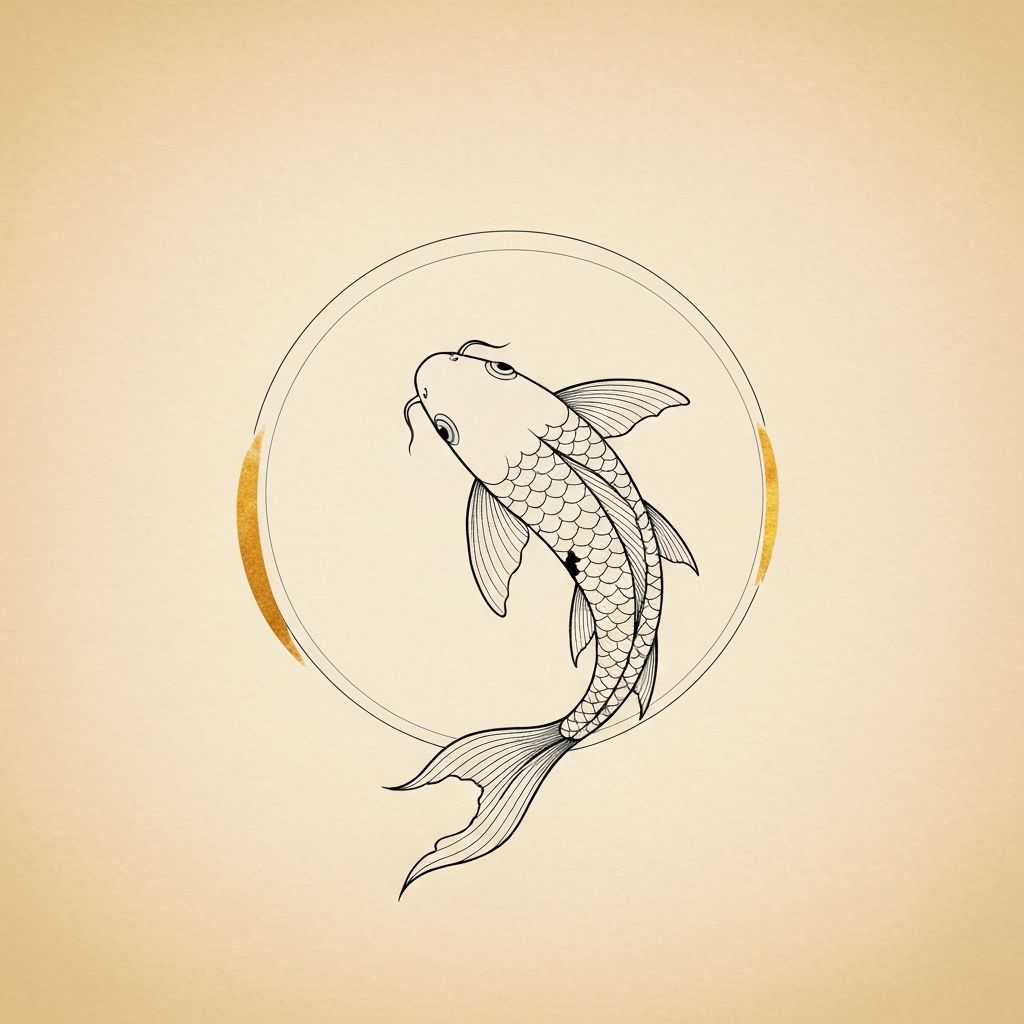 Koi fish looking at its reflection illustration